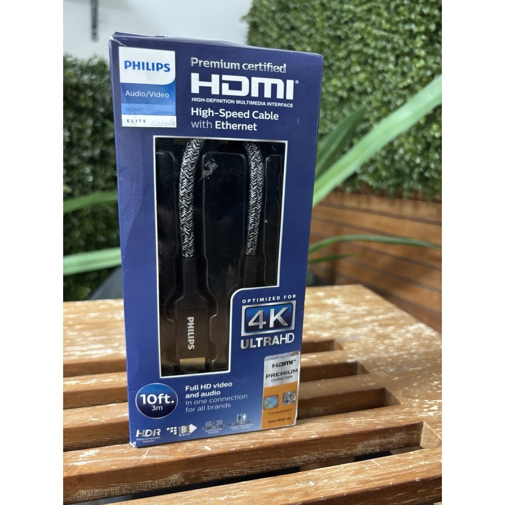Brand New Philips Premium Certified HDMI high Speed Cable With Ethernet 4K 10ft